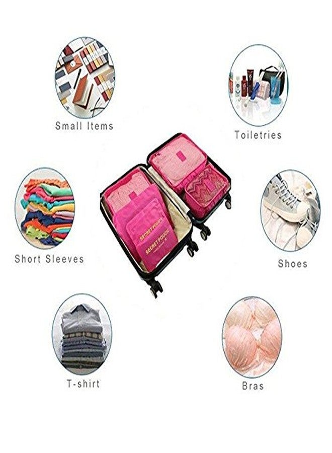 Waymore Travel Packing Cube Luggage Organizers Bag Lightweight Clothes Storage Secret Pouches (Dark Pink) (Set of 6) - Image 3
